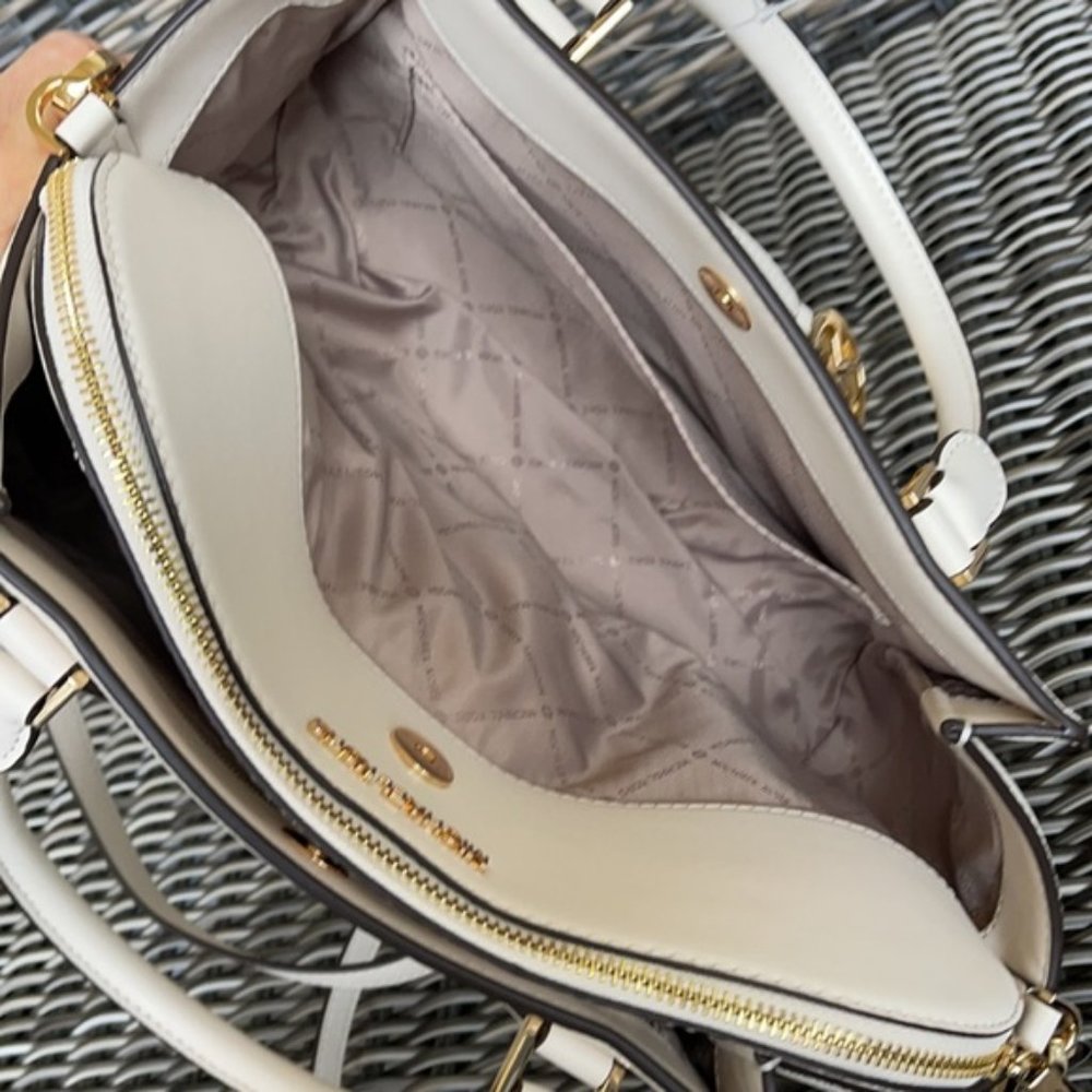 Michael Kors Daria Large Satchel Bag Leather Light Cream - Picture 7 of 15